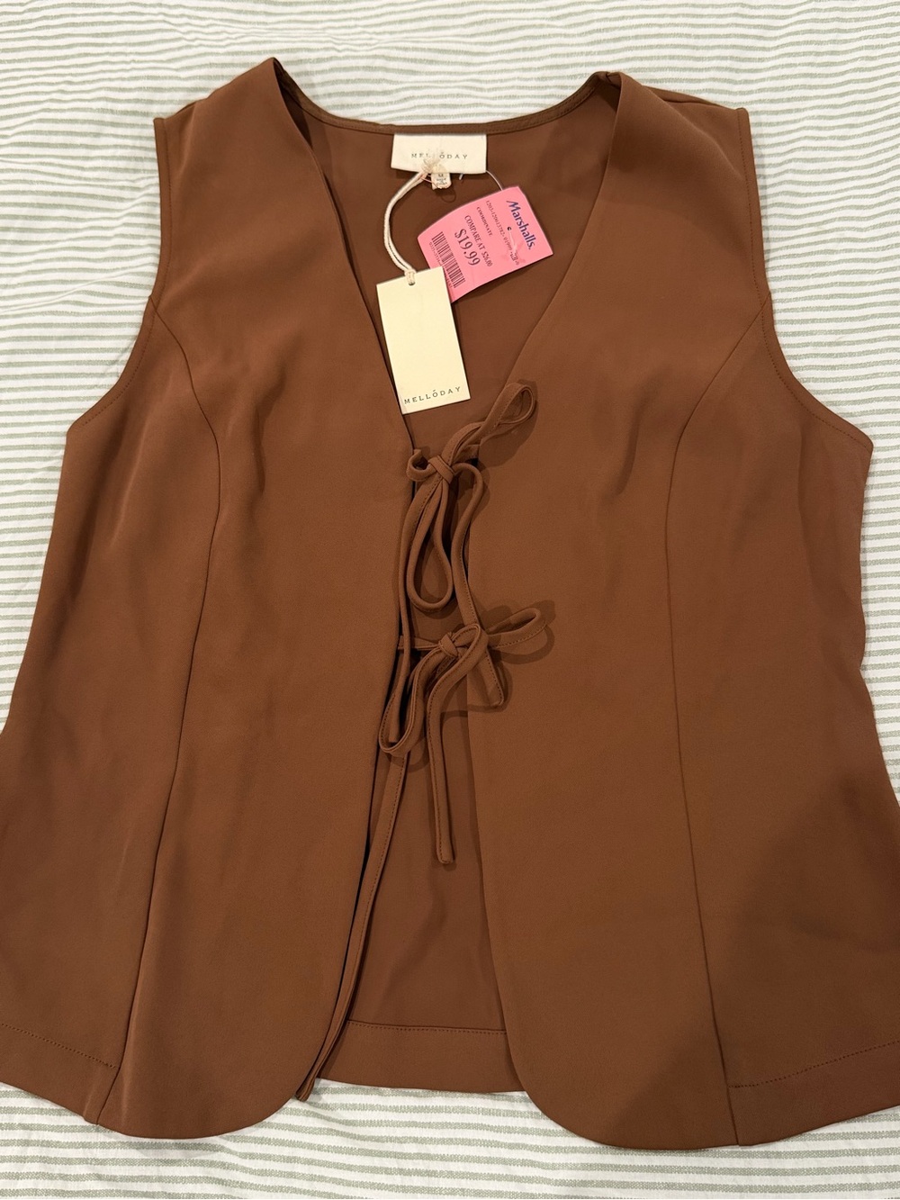 MELLODAY Lace-Up Brown top NWT